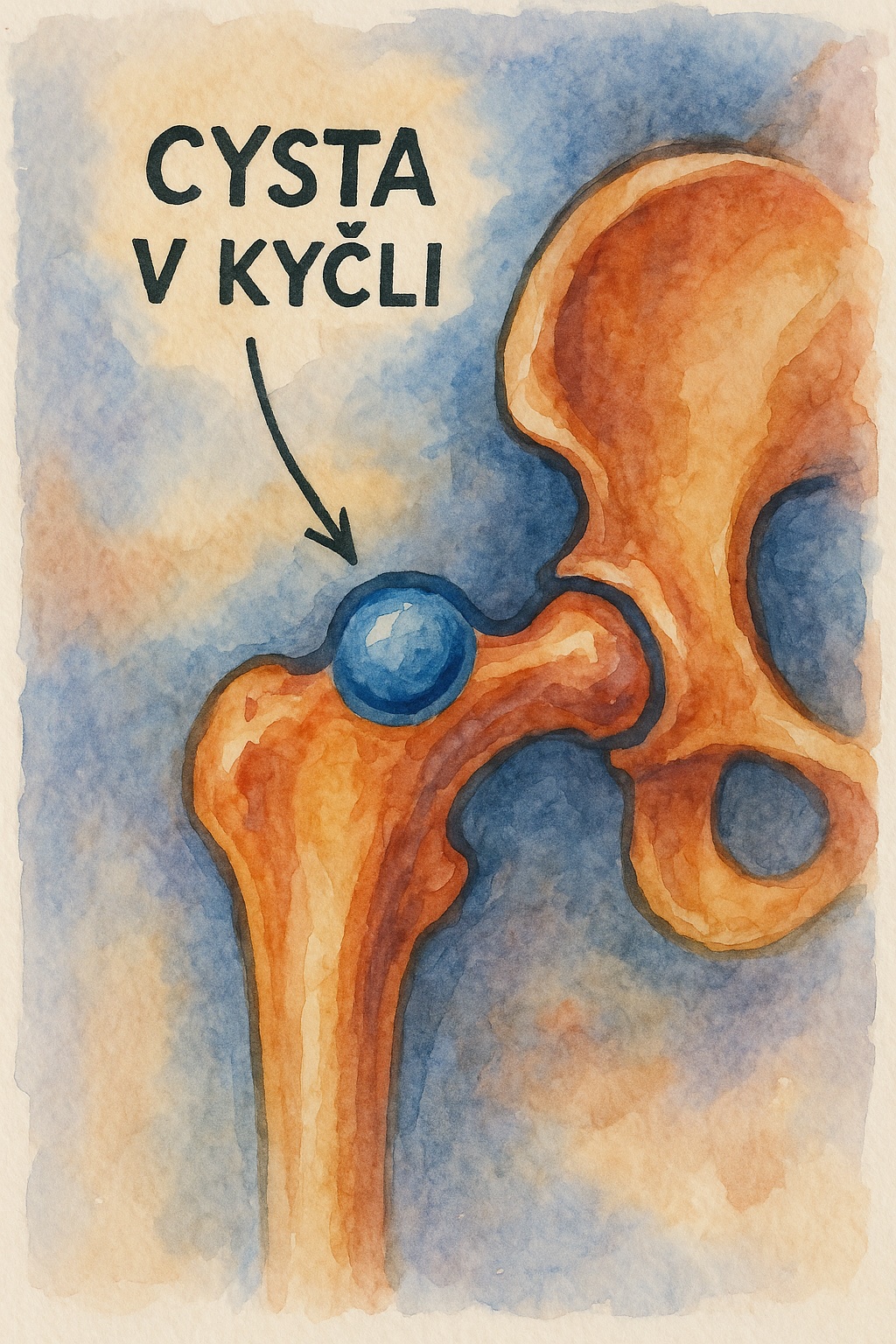 akvarelový obrázek Cysta v kyčli