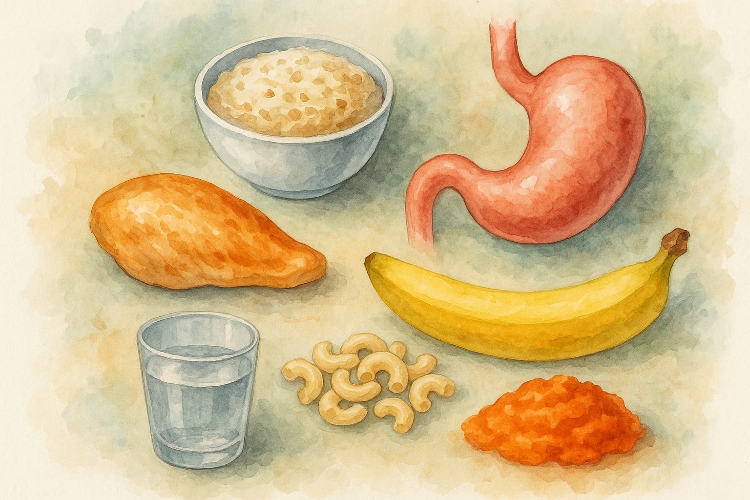 akvarelová ilustrace Dieta po operaci tlustého střeva