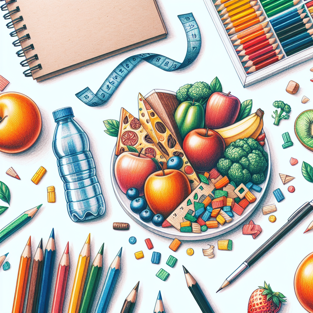 Pastelková ilustrace znázorňující téma: Diety a výživa