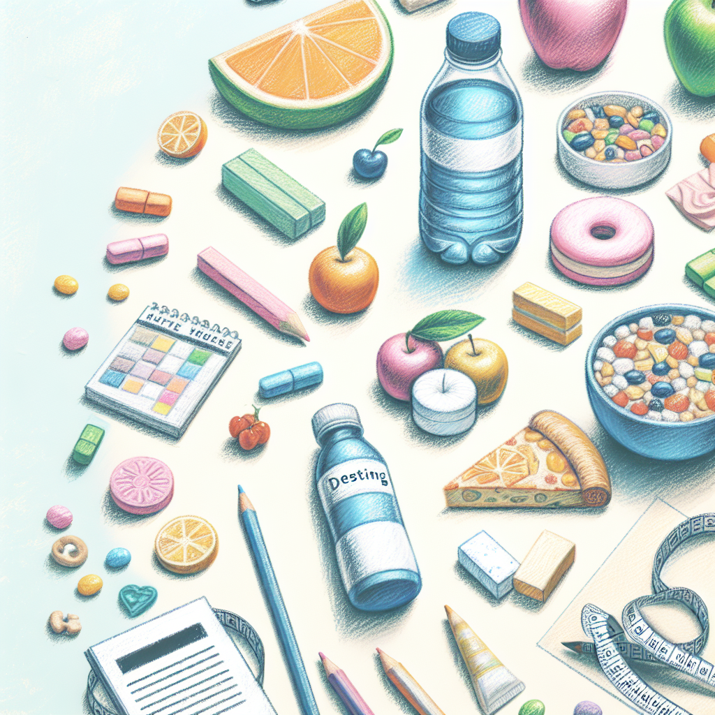 Pastelková ilustrace znázorňující téma: Diety a stravování