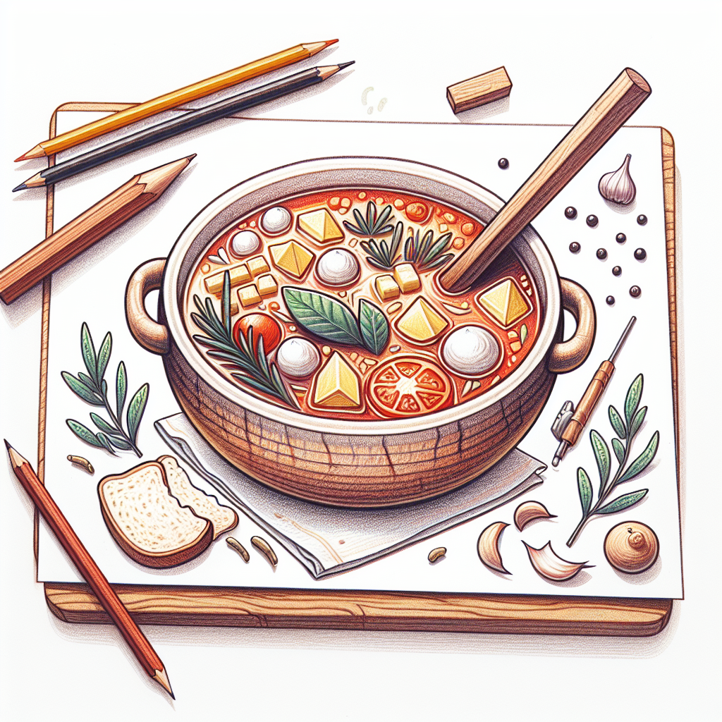 Pastelková ilustrace znázorňující téma: Polévky