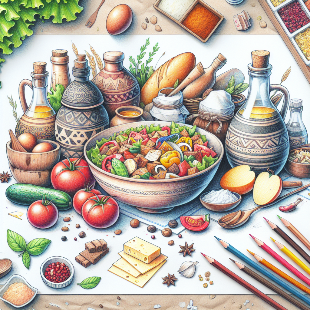 Pastelková ilustrace znázorňující téma: Kuchyně