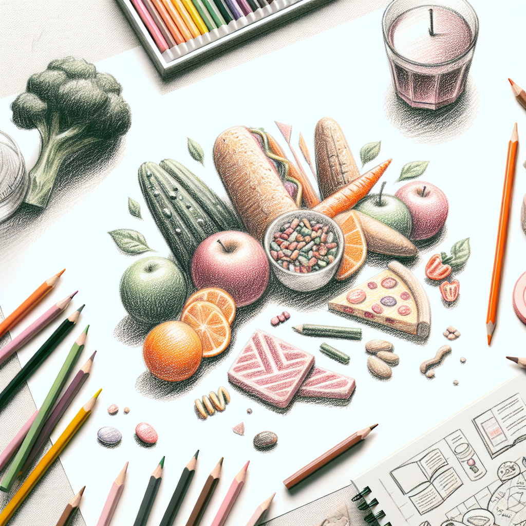 Pastelková ilustrace znázorňující téma: Zdravá strava