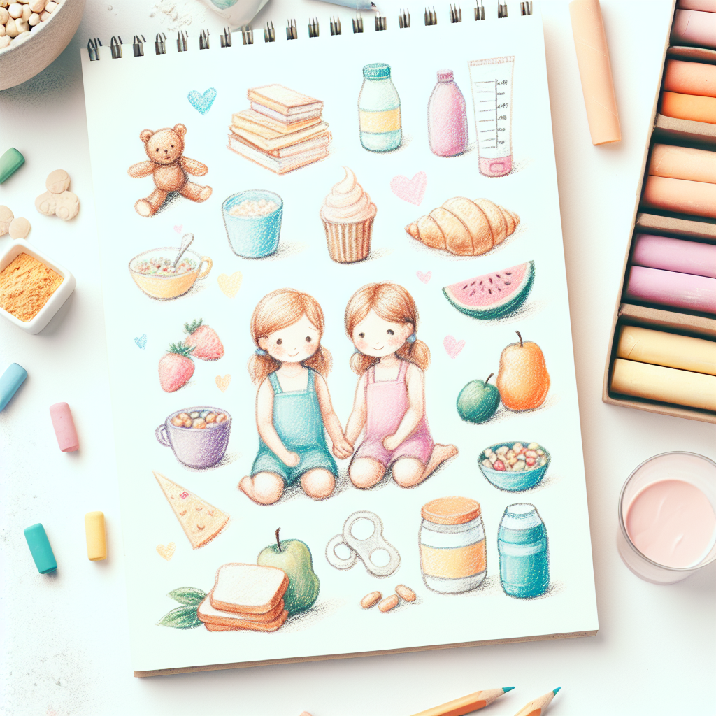 Pastelková ilustrace znázorňující téma: Dětská výživa