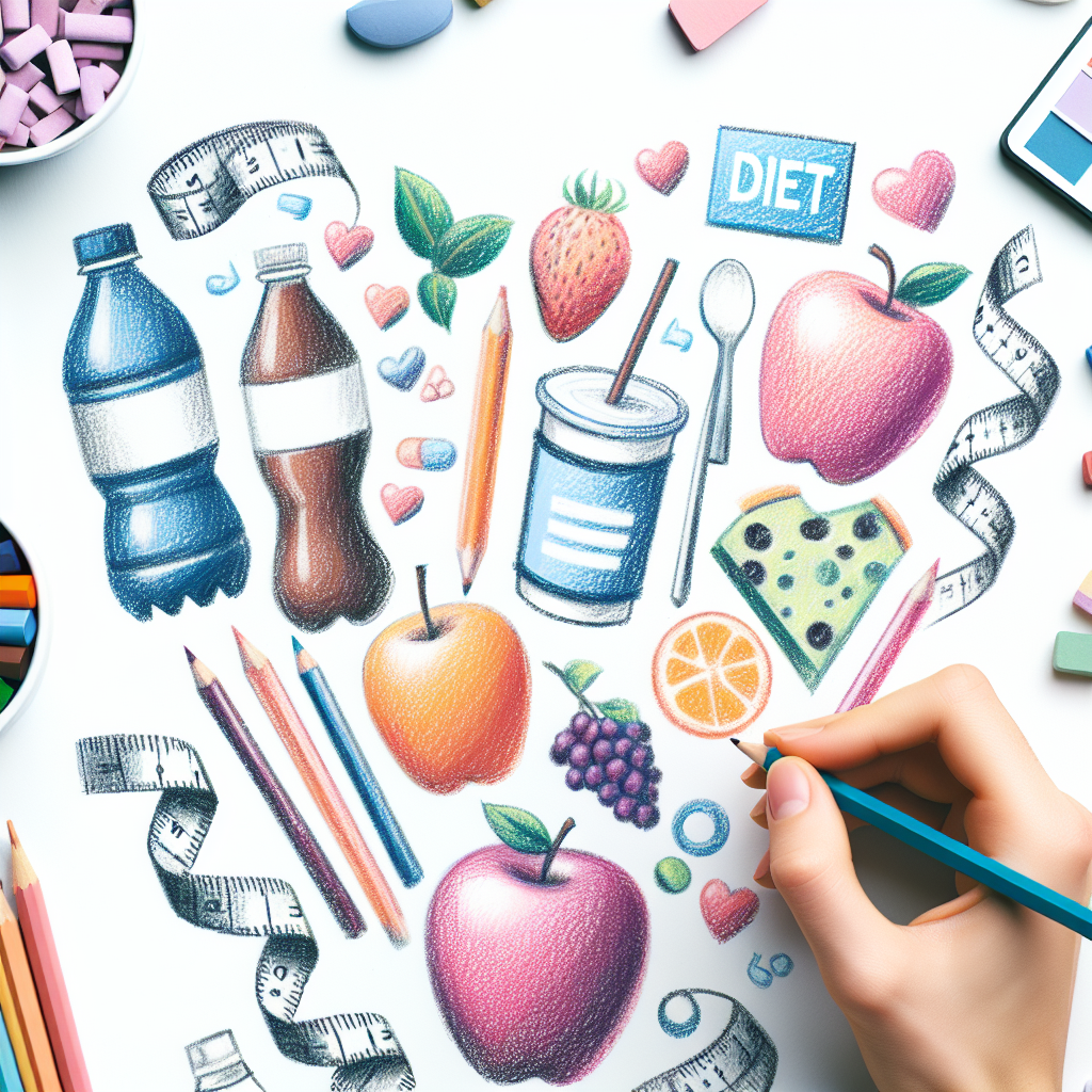 Pastelková ilustrace znázorňující téma: Diety a výživa