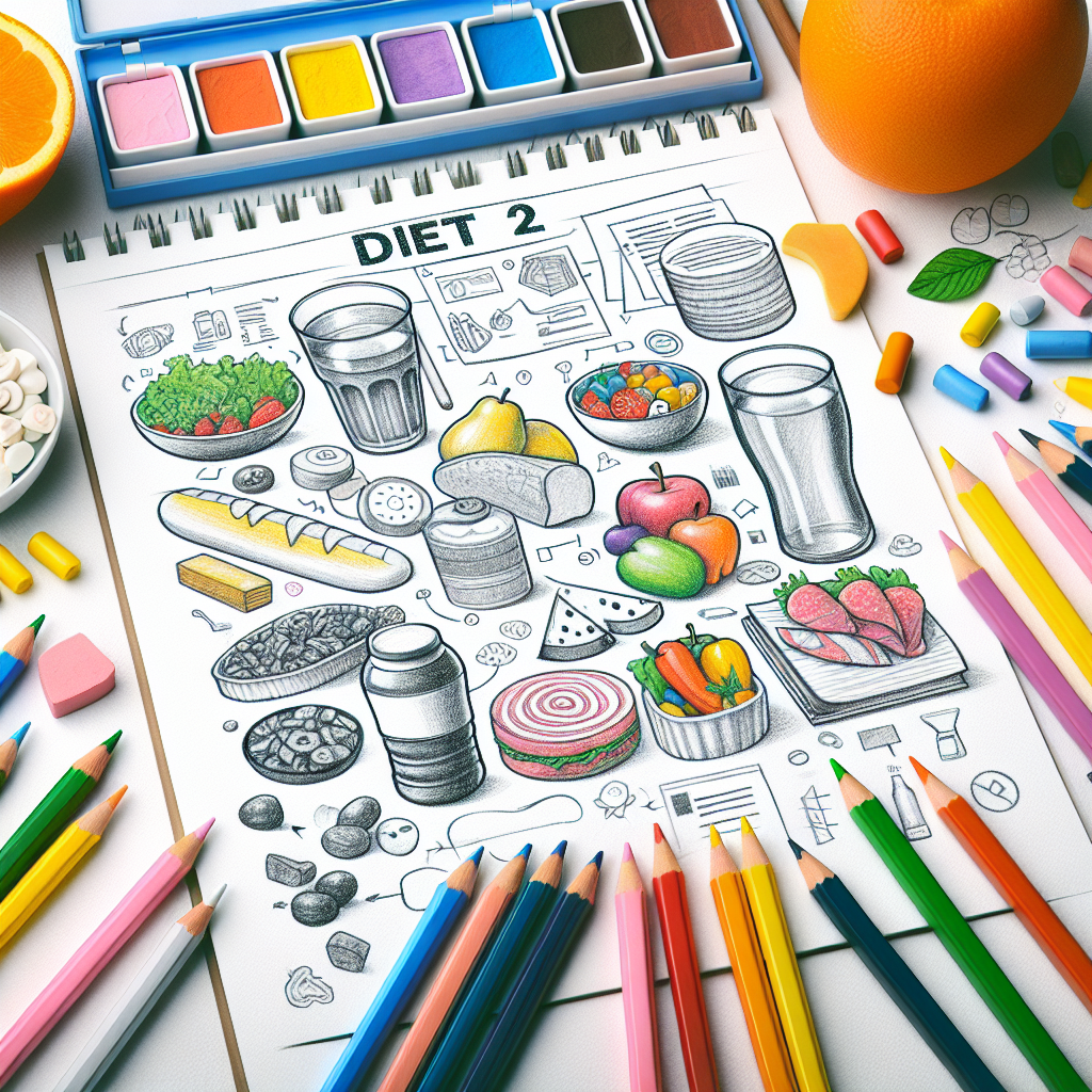 Pastelková ilustrace znázorňující téma: Diety