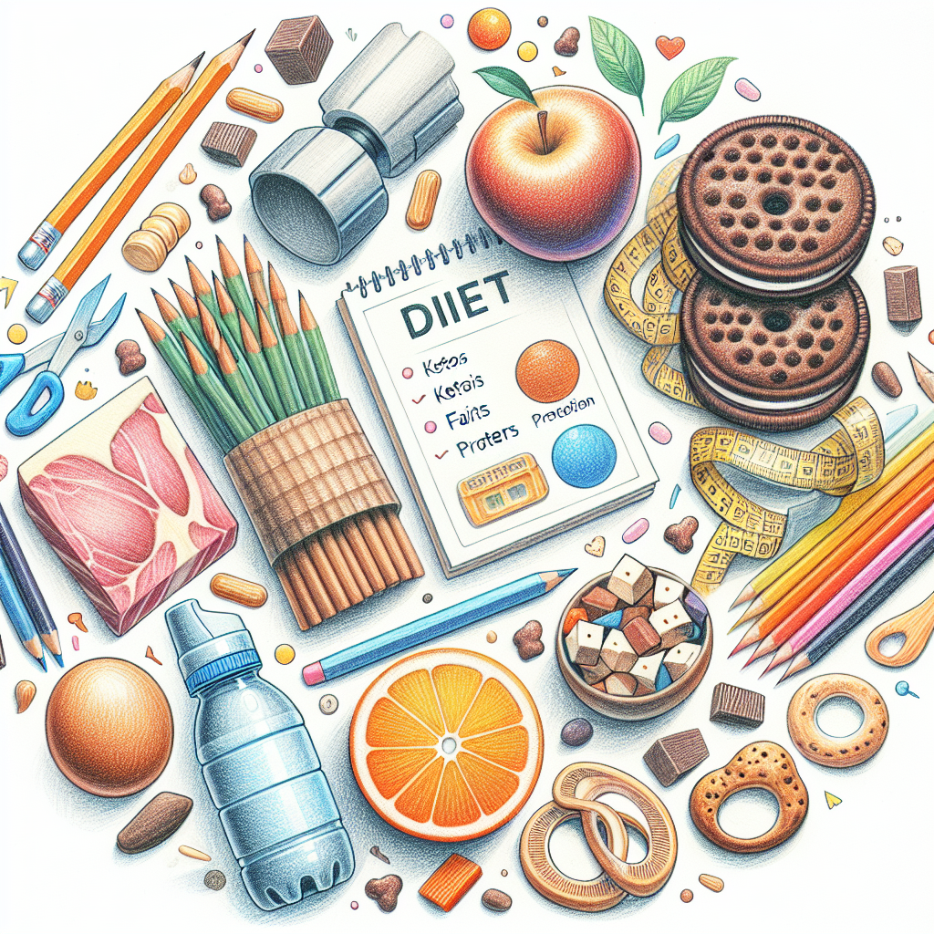 Pastelková ilustrace znázorňující téma: Diety a výživa