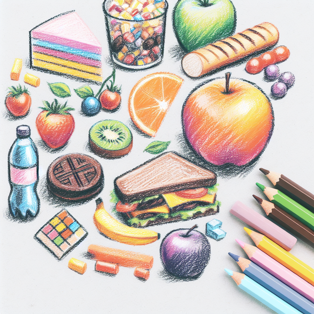 Pastelková ilustrace znázorňující téma: Výživa