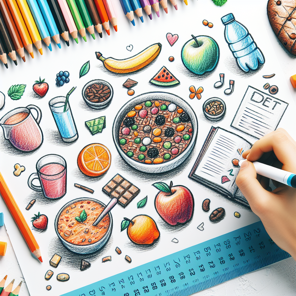 Pastelková ilustrace znázorňující téma: Diety
