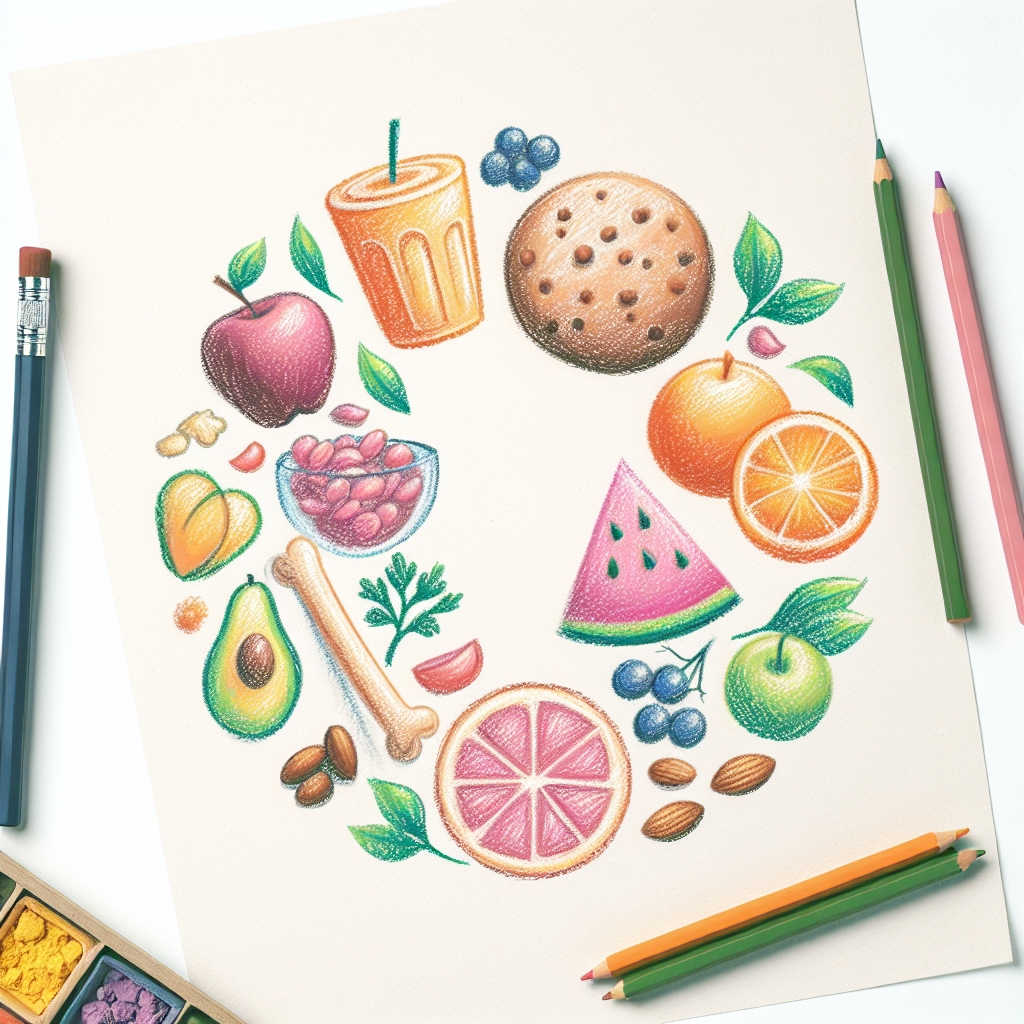 Pastelková ilustrace znázorňující téma: Žlučník a strava