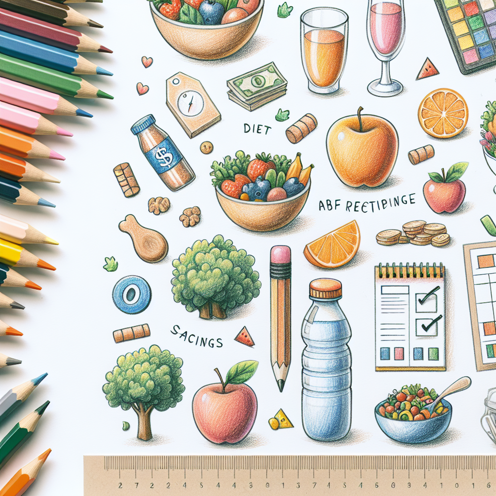 Pastelková ilustrace znázorňující téma: Diety a stravování