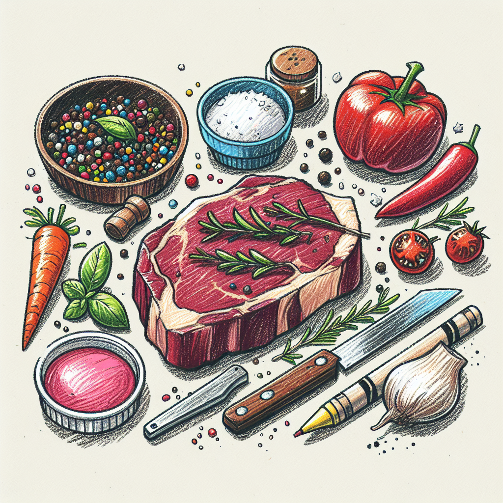 Pastelková ilustrace znázorňující téma: Recepty na maso