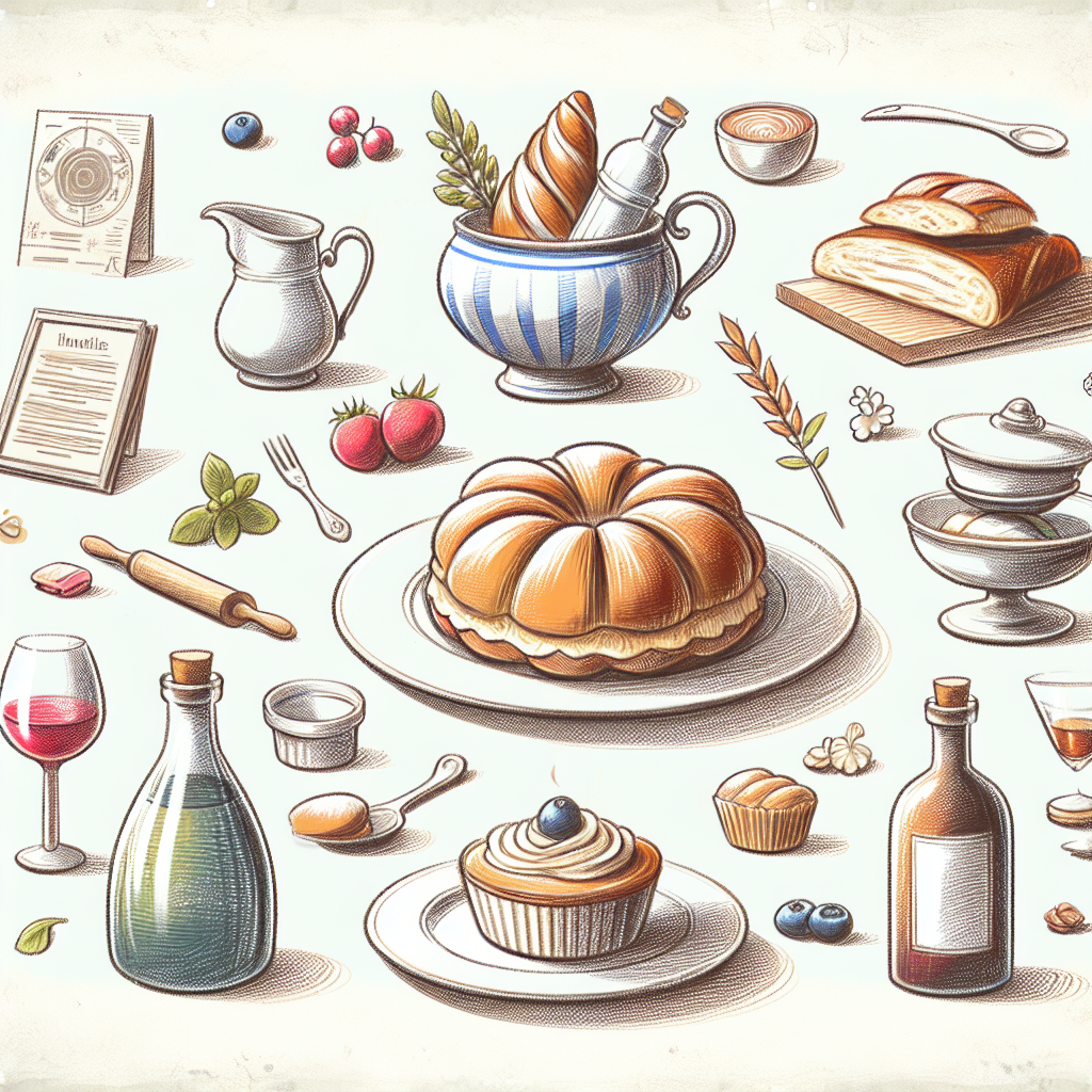 Pastelková ilustrace znázorňující téma: Francouzská kuchyně