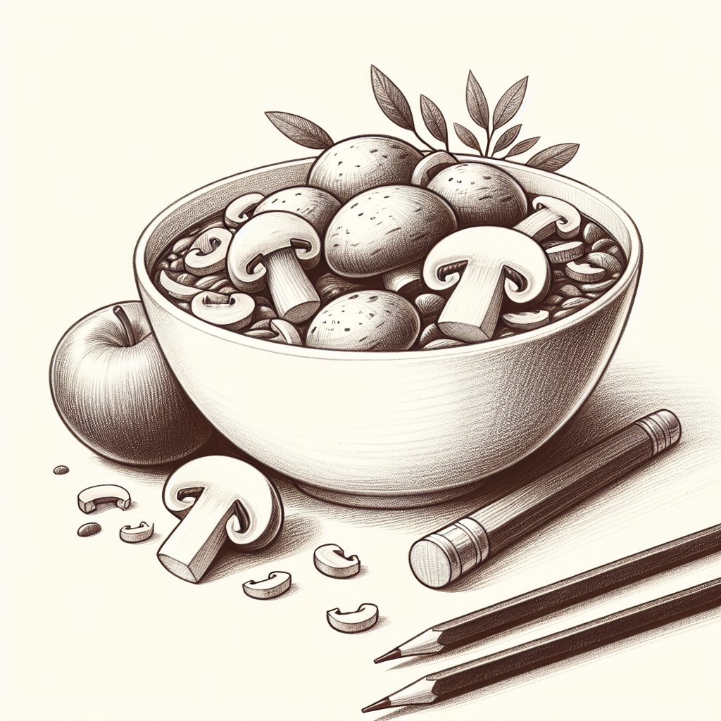 Pastelková ilustrace znázorňující téma: Houbové recepty