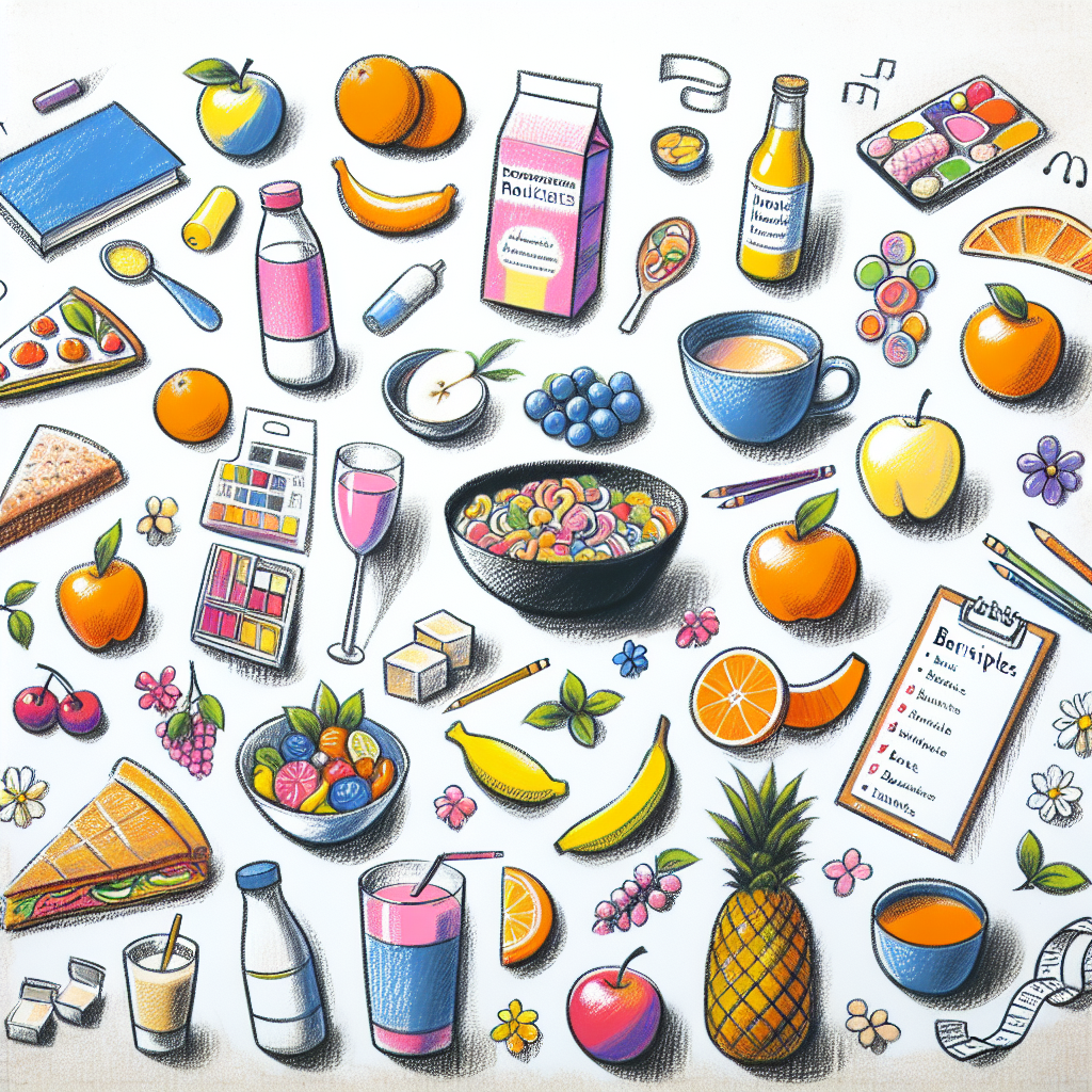 Pastelková ilustrace znázorňující téma: Diety