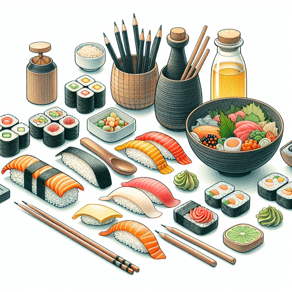 Pastelková ilustrace znázorňující téma: Japonská kuchyně