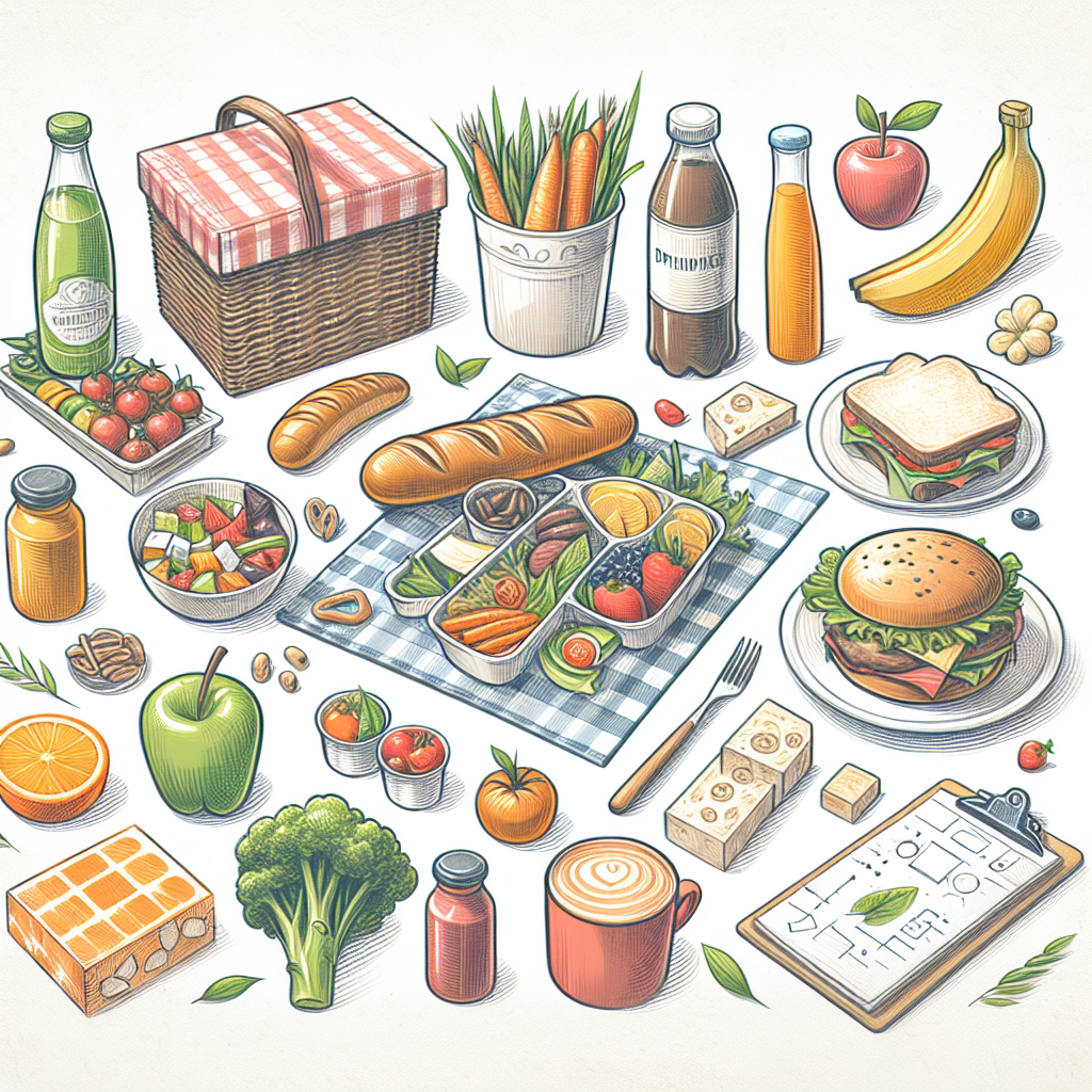 Pastelková ilustrace znázorňující téma: Piknikové recepty