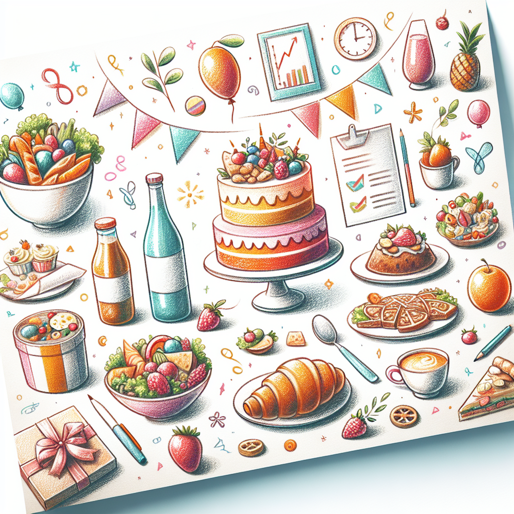 Pastelková ilustrace znázorňující téma: Oslavy a gastronomií