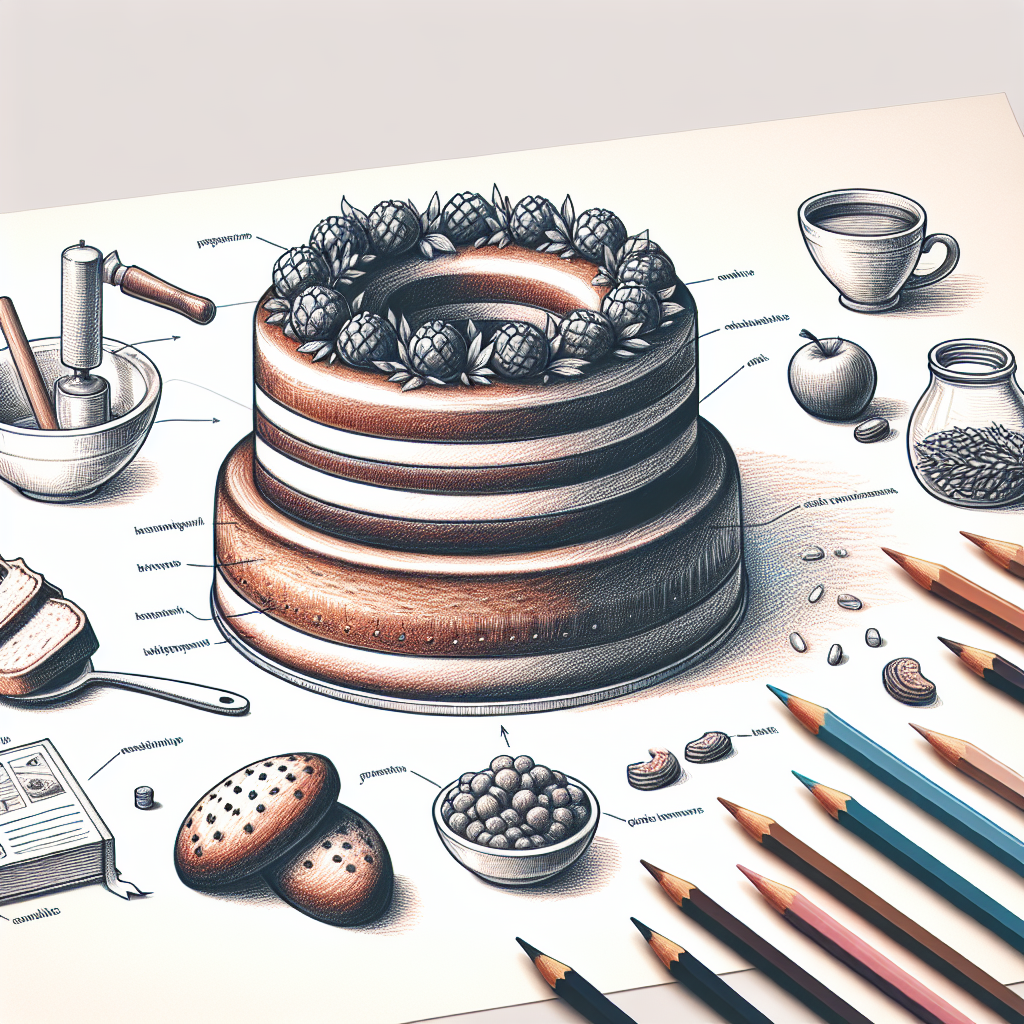 Pastelková ilustrace znázorňující téma: Pečení