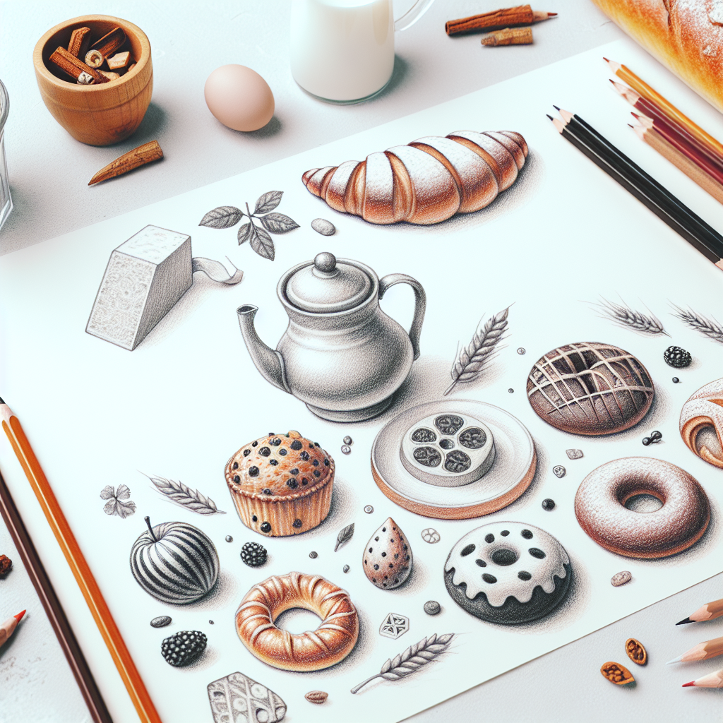 Pastelková ilustrace znázorňující téma: Pečení