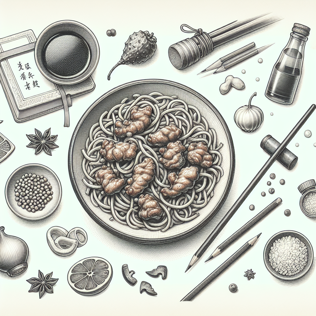 Pastelková ilustrace znázorňující téma: Čínská kuchyně