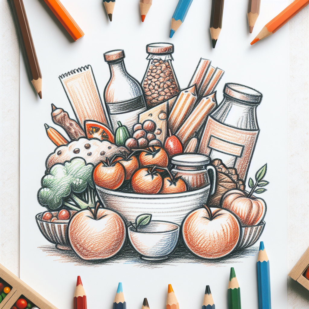 Pastelková ilustrace znázorňující téma: Jídlo a vaření