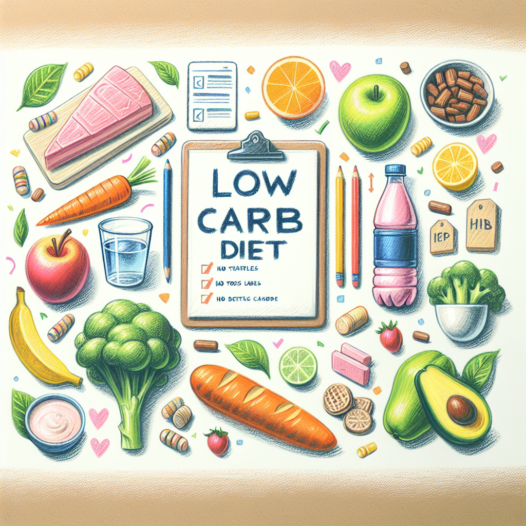 Pastelková ilustrace znázorňující téma: Low Carb Strava