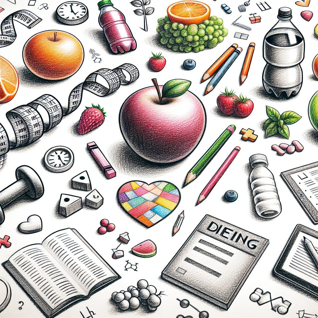 Pastelková ilustrace znázorňující téma: Diety a hubnutí