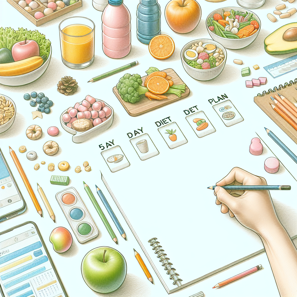 Pastelková ilustrace znázorňující téma: Diety a výživa
