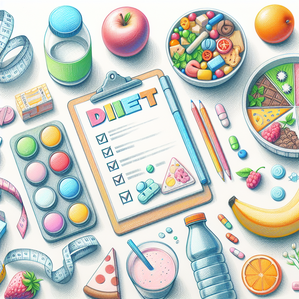 Pastelková ilustrace znázorňující téma: Diety
