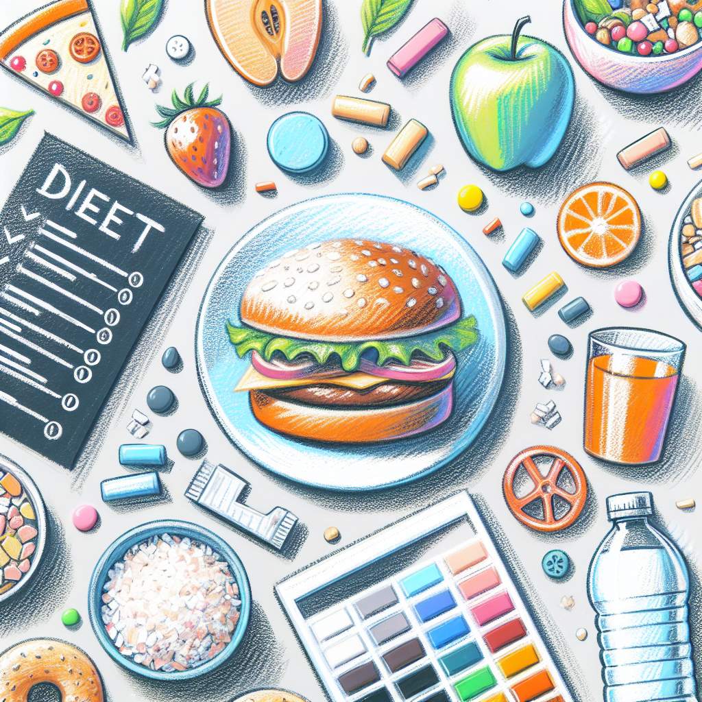 Pastelková ilustrace znázorňující téma: Diety