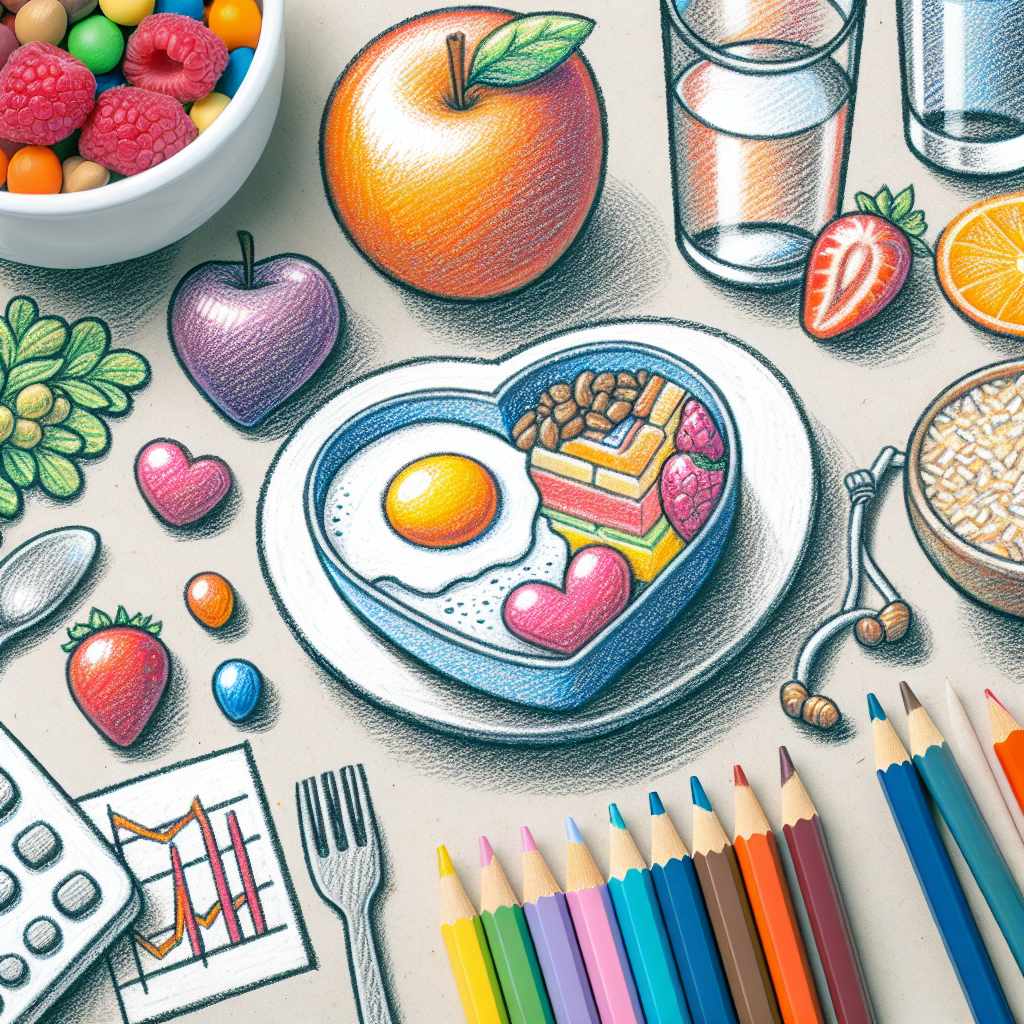 Pastelková ilustrace znázorňující téma: Zdraví a výživa