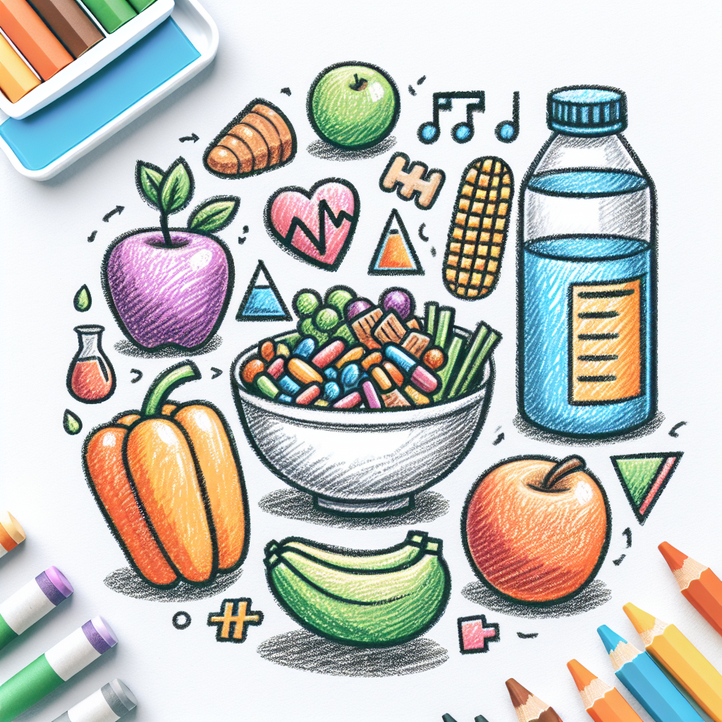 Pastelková ilustrace znázorňující téma: Zdraví a výživa