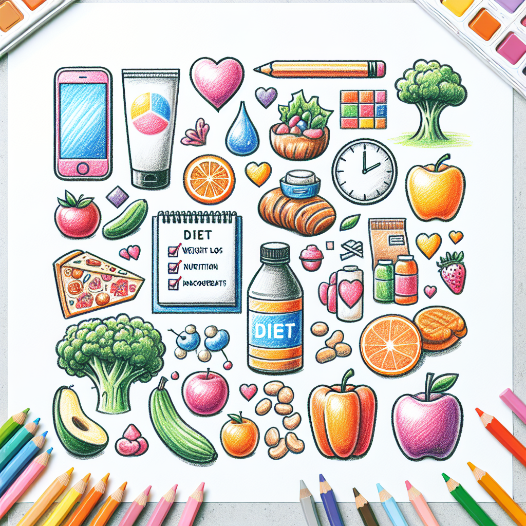 Pastelková ilustrace znázorňující téma: Diety a výživa