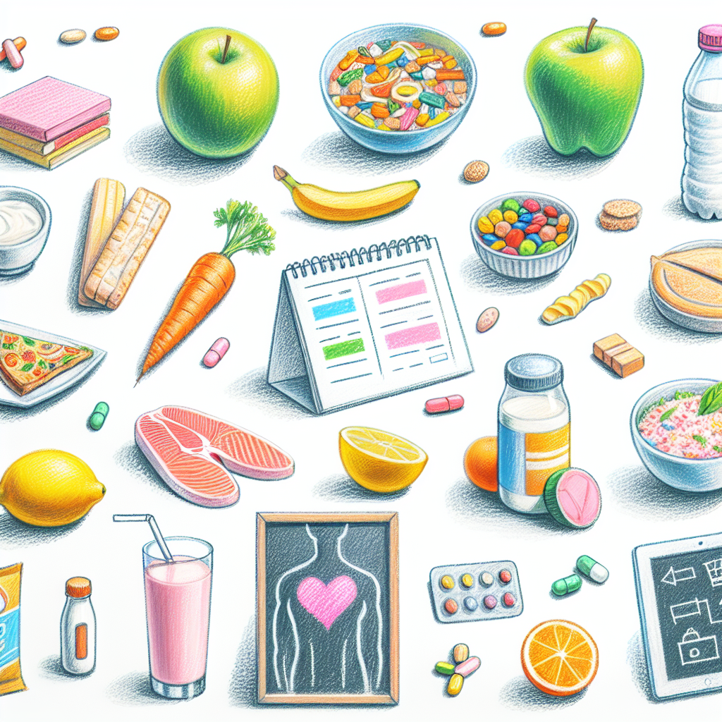 Pastelková ilustrace znázorňující téma: Diety a výživa