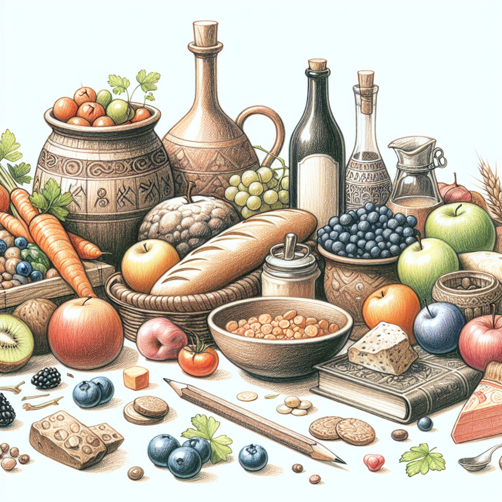 Pastelková ilustrace znázorňující téma: Historie jídla