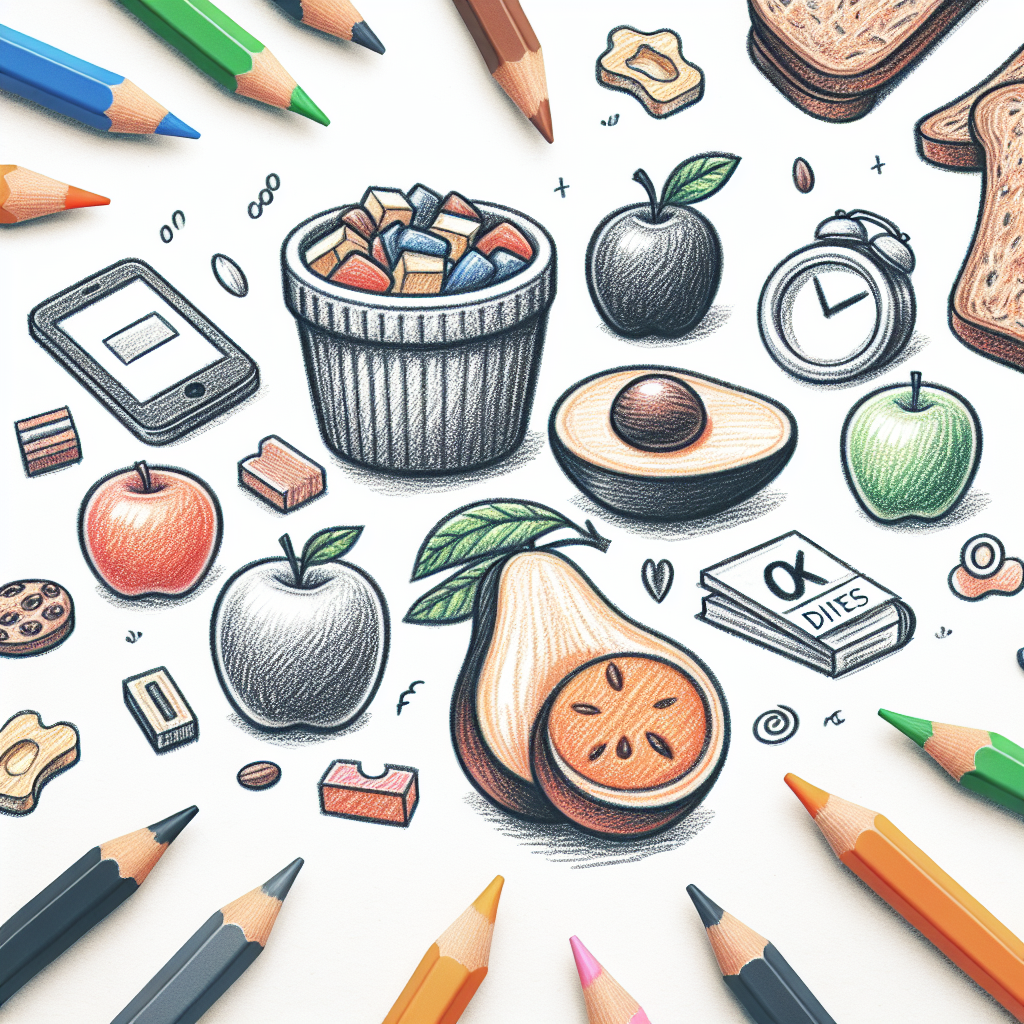 Pastelková ilustrace znázorňující téma: Diety a výživa