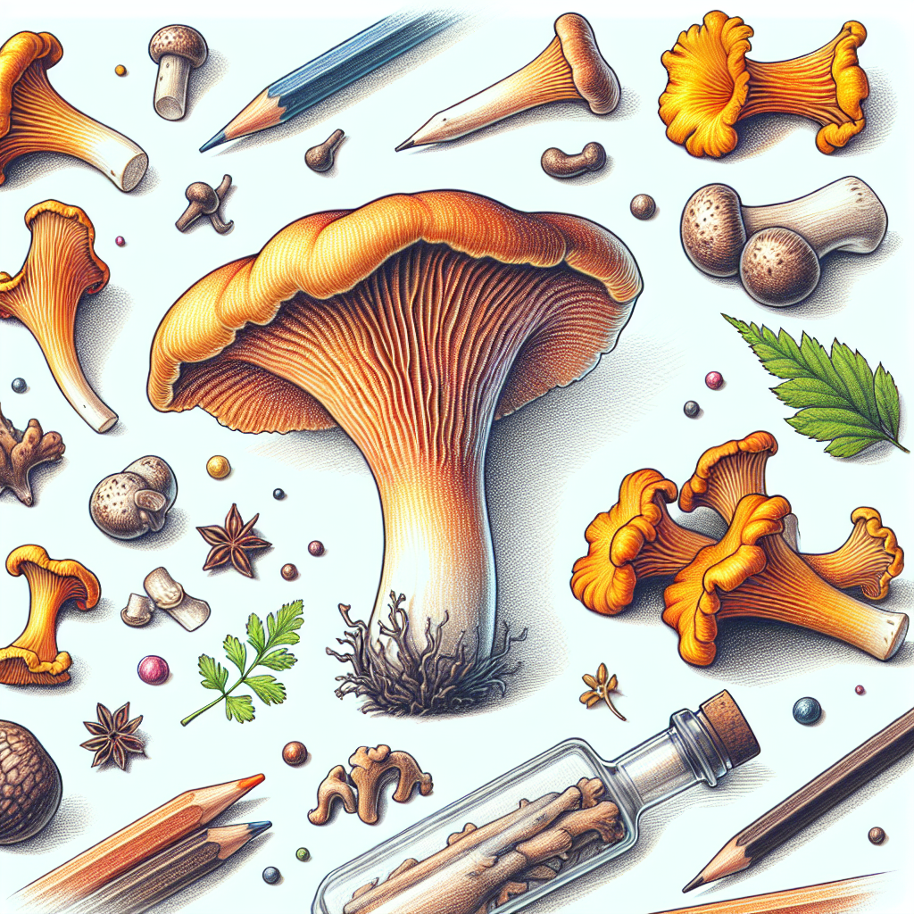 Pastelková ilustrace znázorňující téma: Houbové recepty