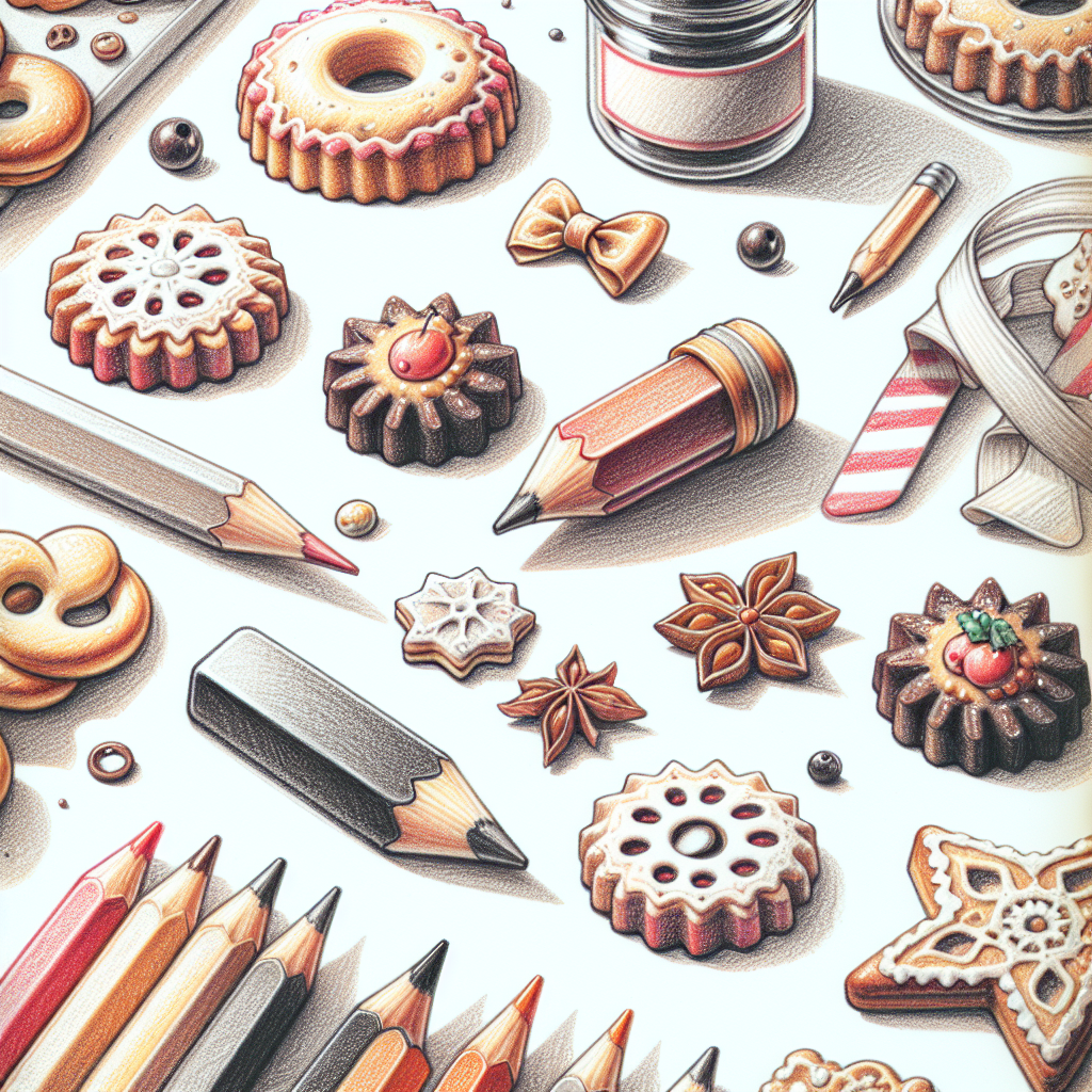 Pastelková ilustrace znázorňující téma: Vánoční pečení