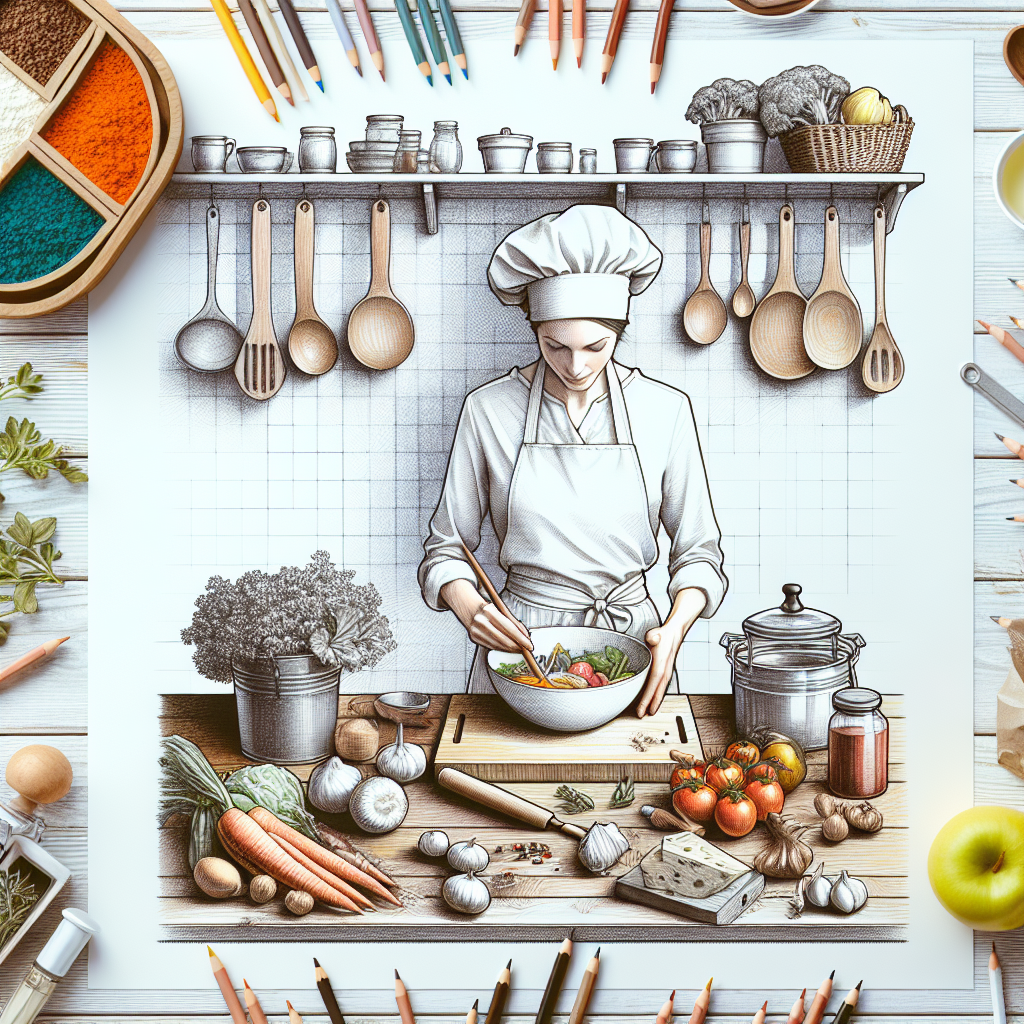 Pastelková ilustrace znázorňující téma: Vaření