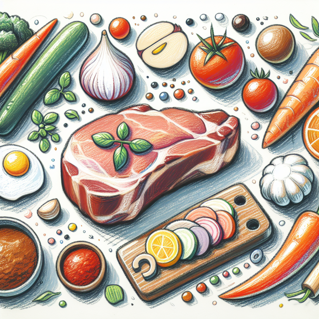 Pastelková ilustrace znázorňující téma: Recepty na masa