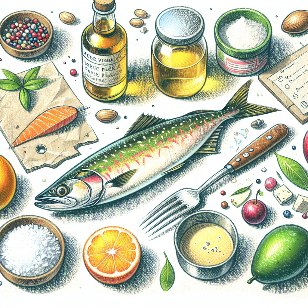Pastelková ilustrace znázorňující téma: Recepty na ryby