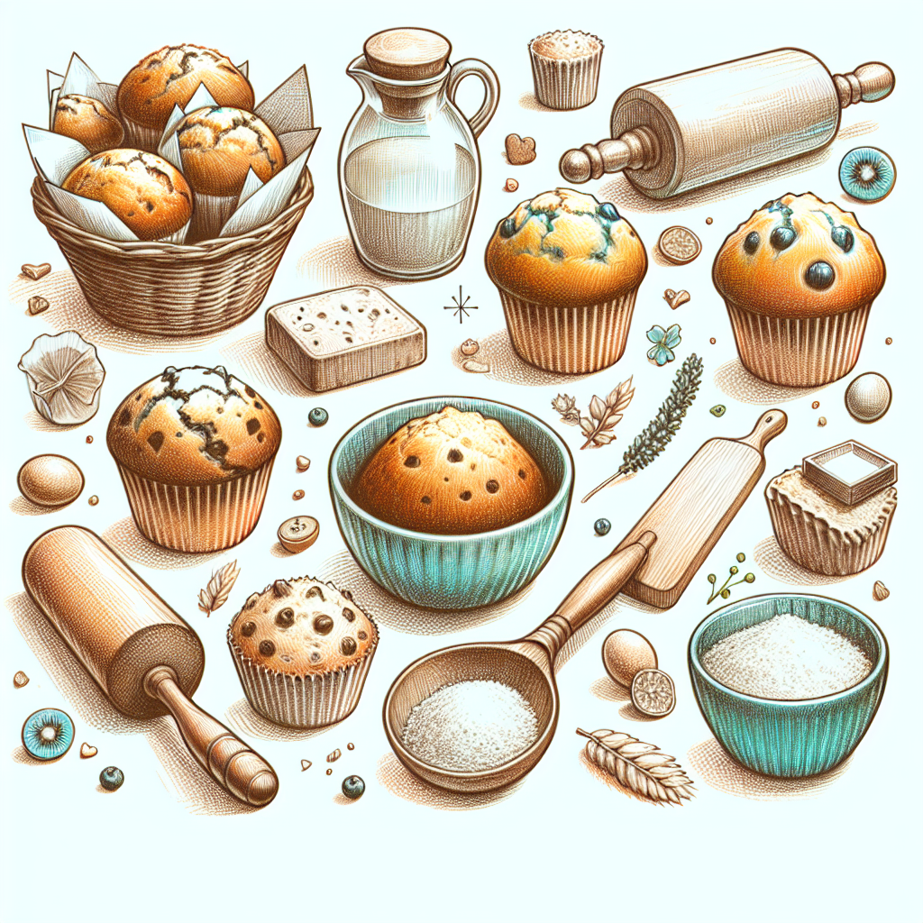 Pastelková ilustrace znázorňující téma: Pečení muffiny