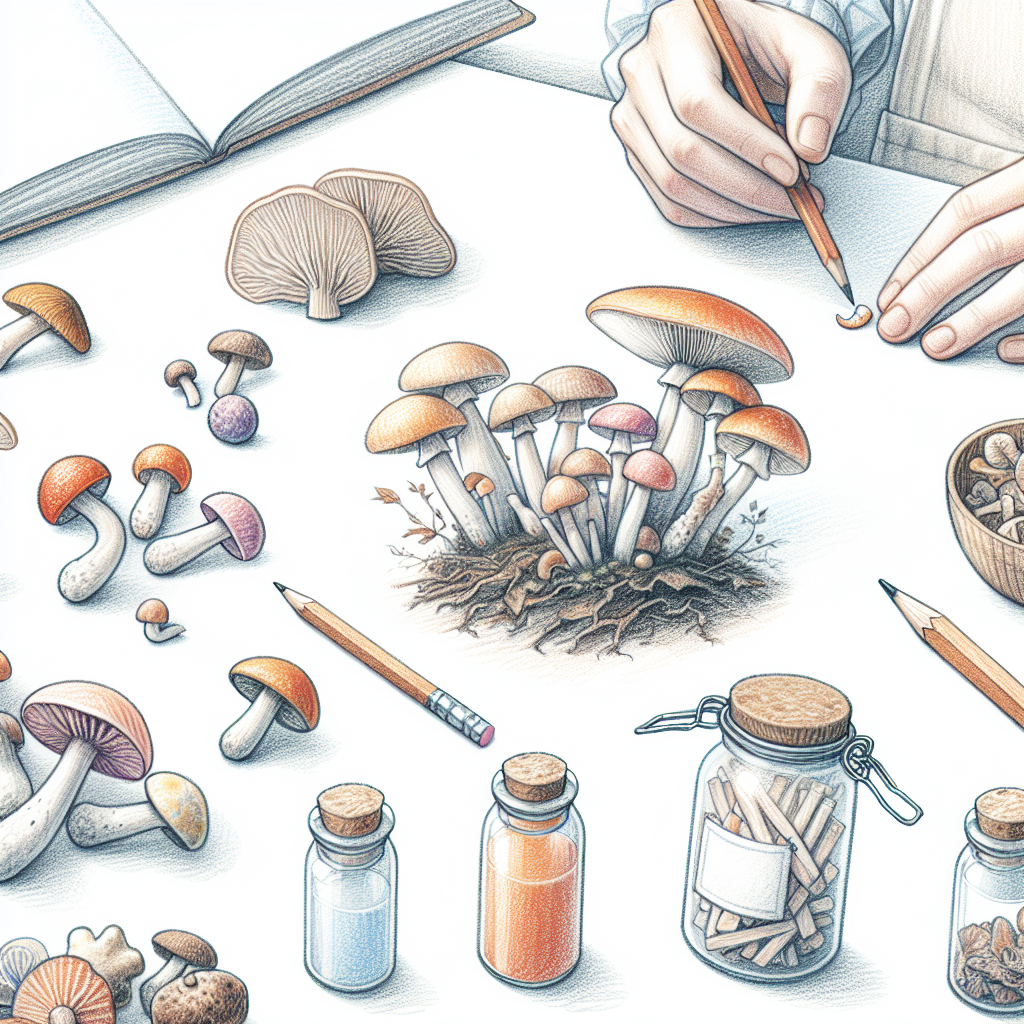 Pastelková ilustrace znázorňující téma: Houbařství