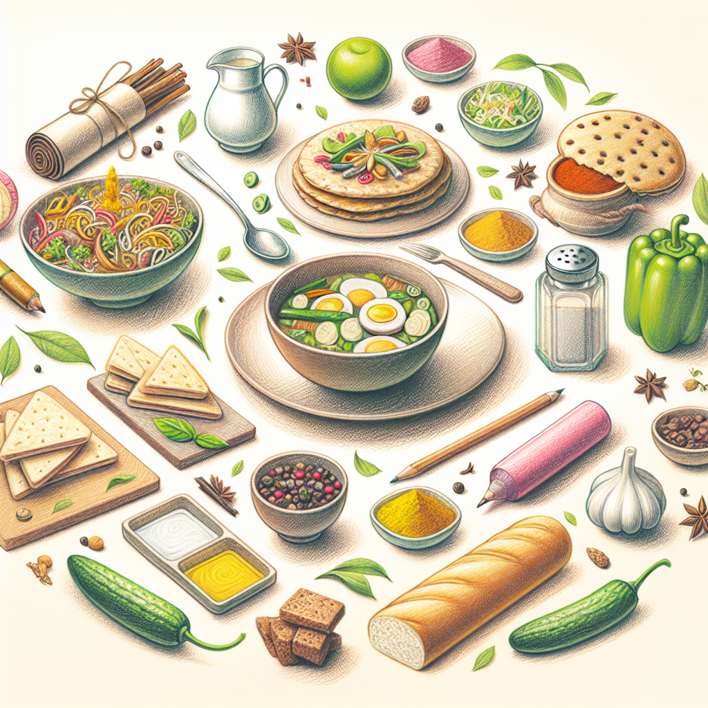 Pastelková ilustrace znázorňující téma: Indická kuchyně