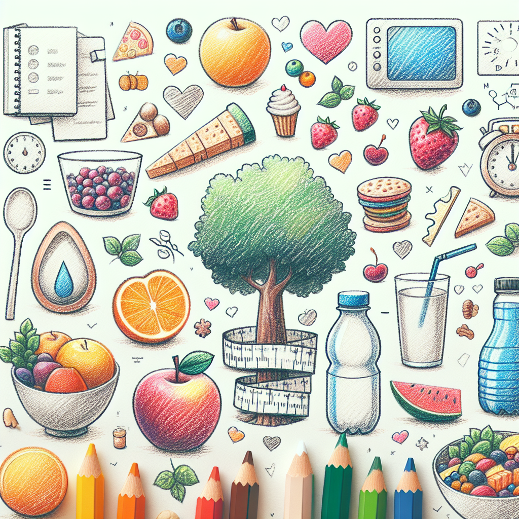 Pastelková ilustrace znázorňující téma: Diety a stravování