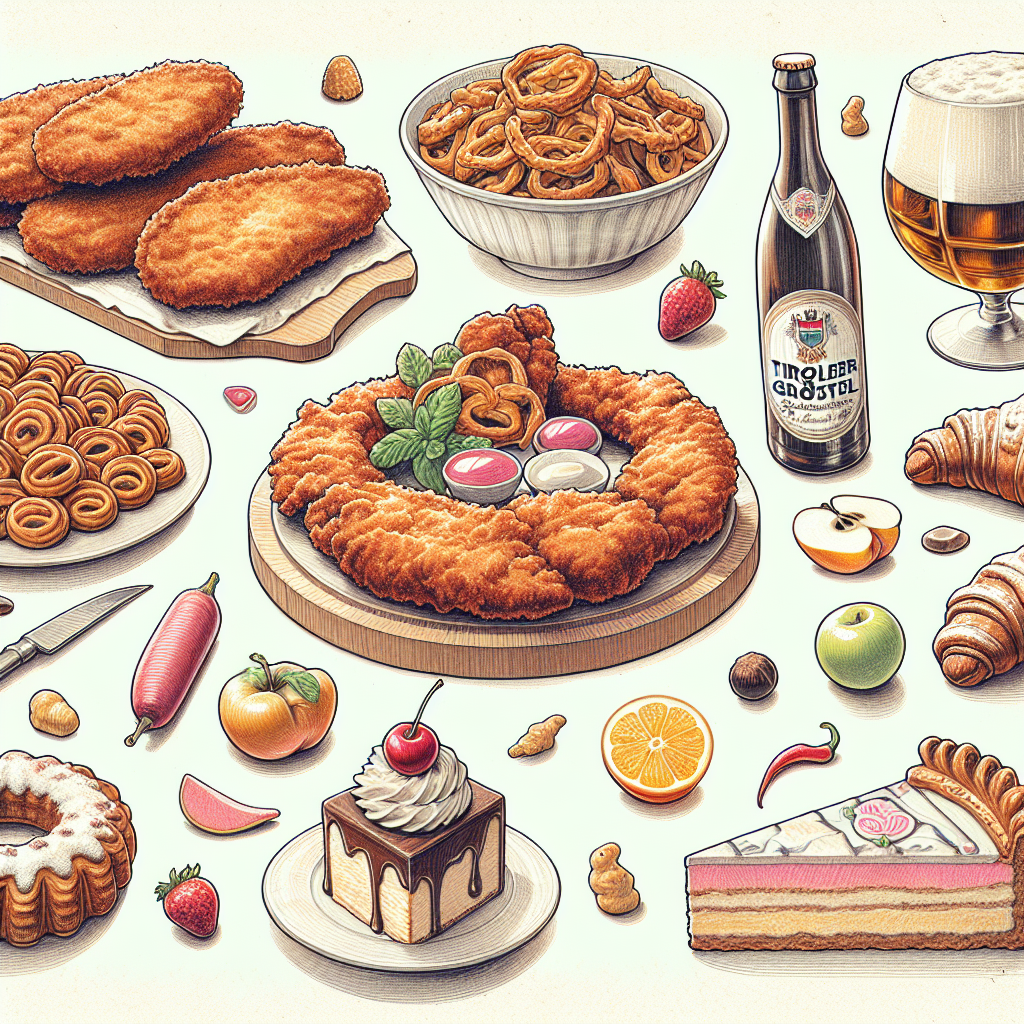 Pastelková ilustrace znázorňující téma: Rakouská kuchyně