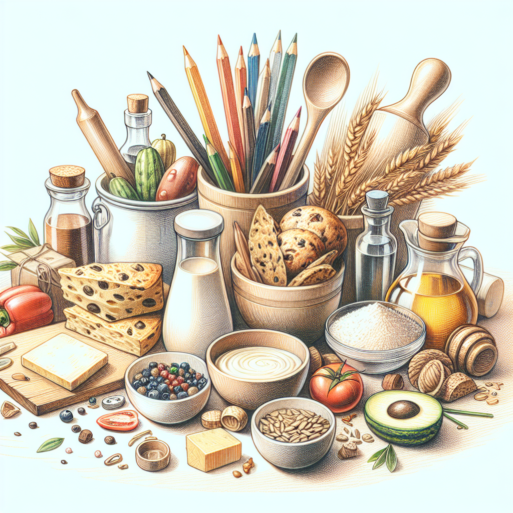 Pastelková ilustrace znázorňující téma: Kuchyňské produkty