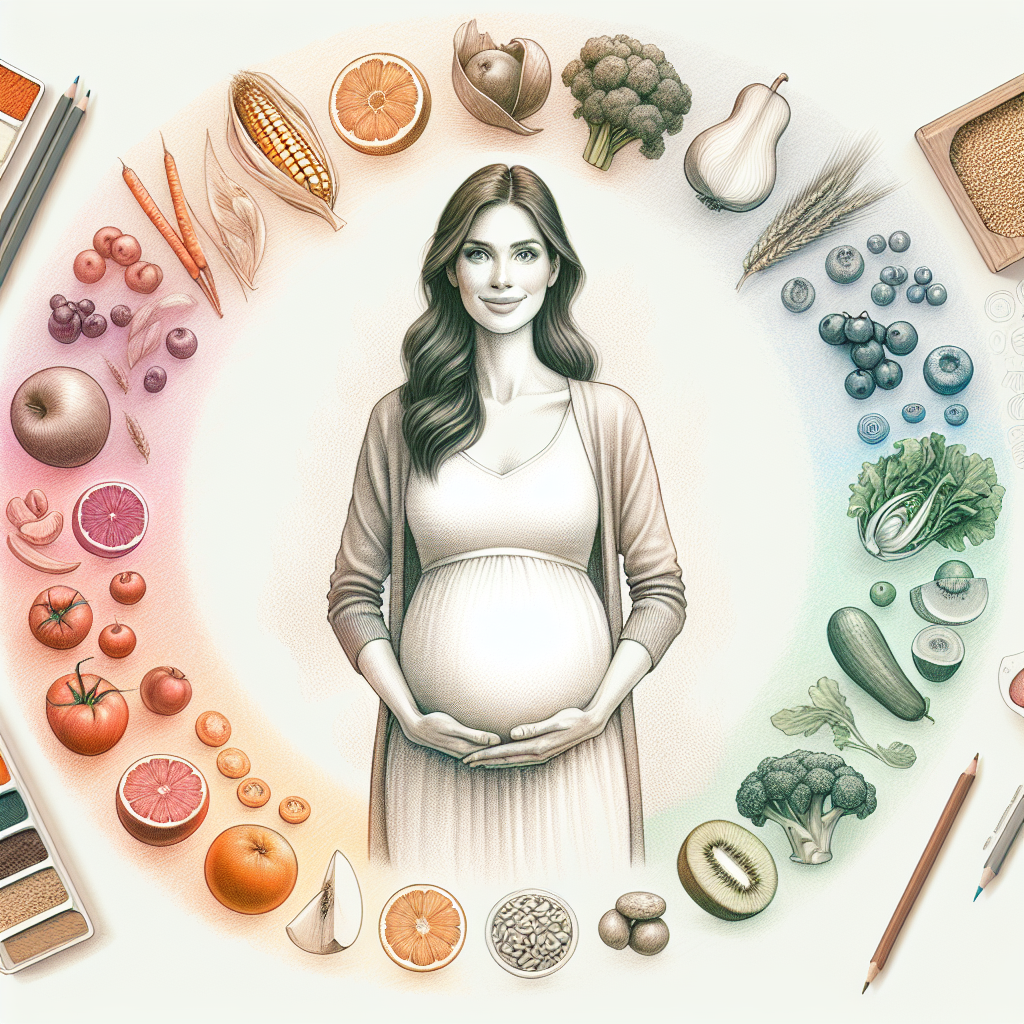 Pastelková ilustrace znázorňující téma: Výživa v těhotenství