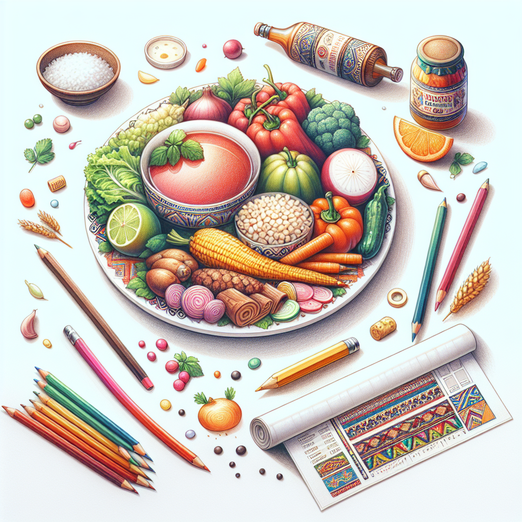 Pastelková ilustrace znázorňující téma: Gastronomie
